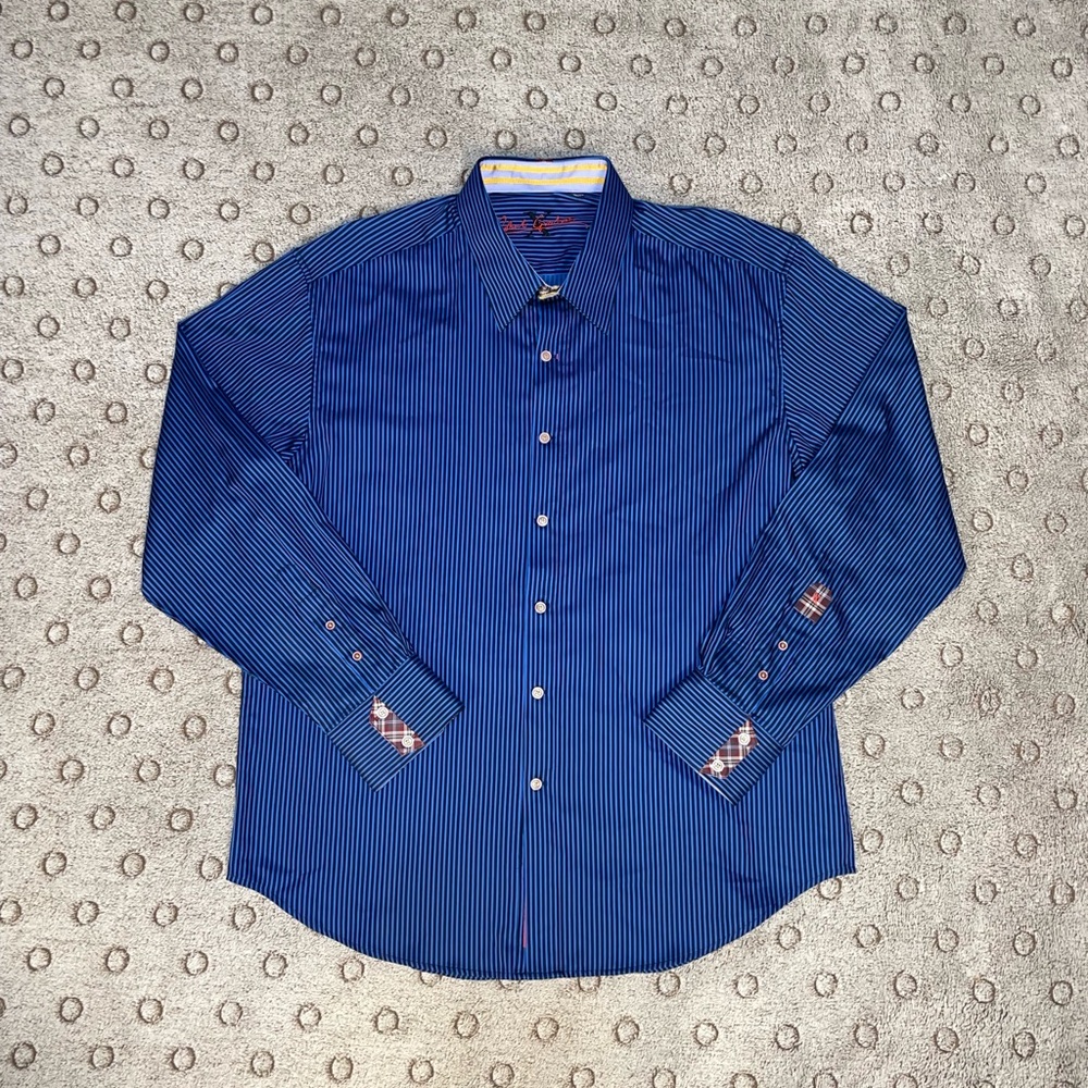 Robert Graham X Mens Striped Long Sleeve Button Down Shirt Size 2XL Blue/Black